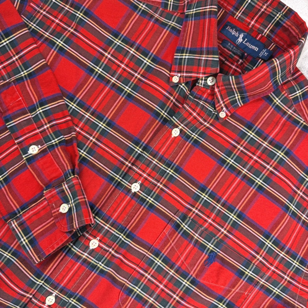 VTG 90s Polo Ralph Lauren The Big Shirt Red Plaid Heavy Cotton Twill Workshirt M